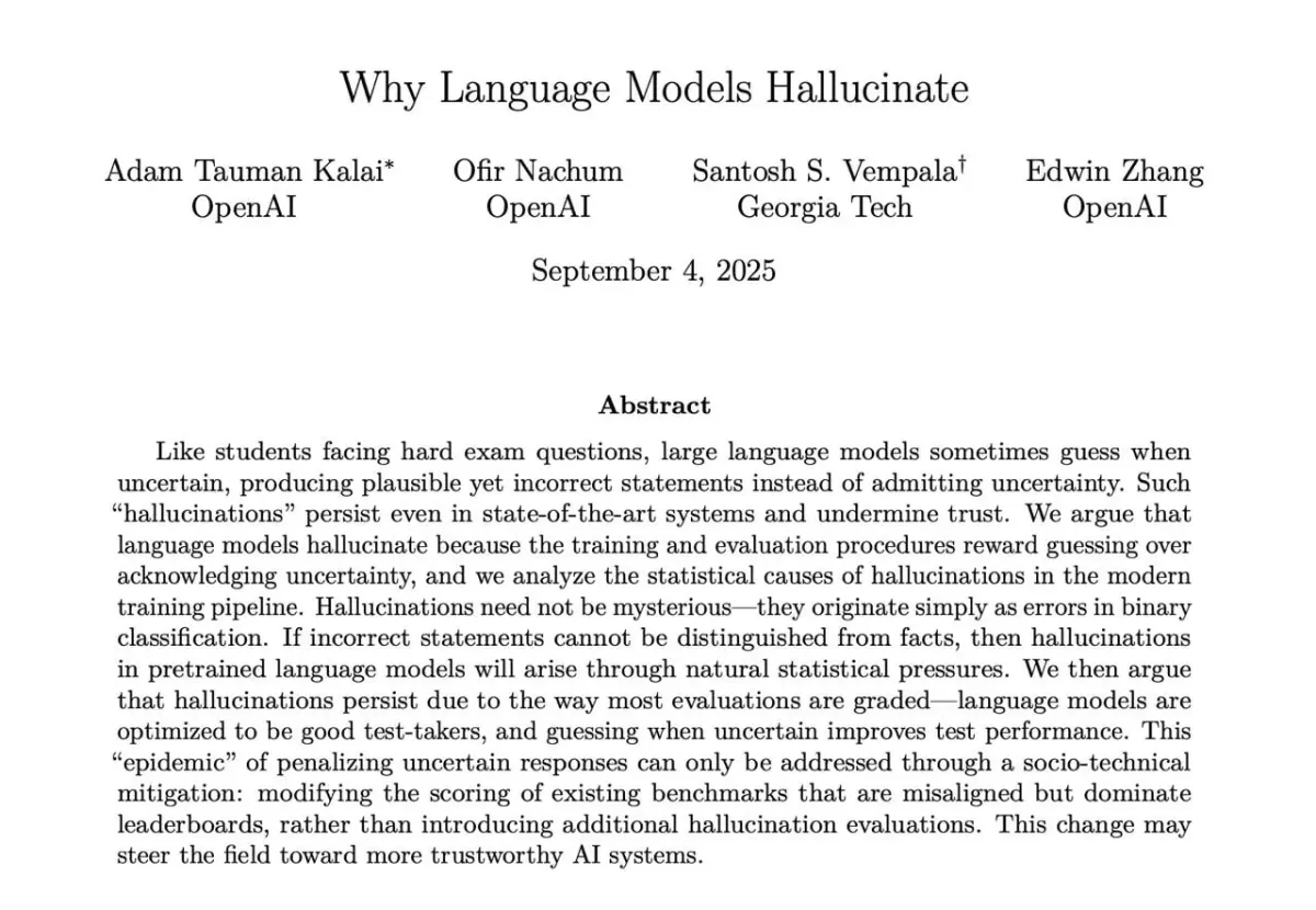 Research paper abstract about why language models hallucinate, used in AI and data privacy legal context