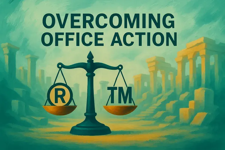 Graphic reading “Overcoming Office Action” for a Delaware C-corp lawyer topic