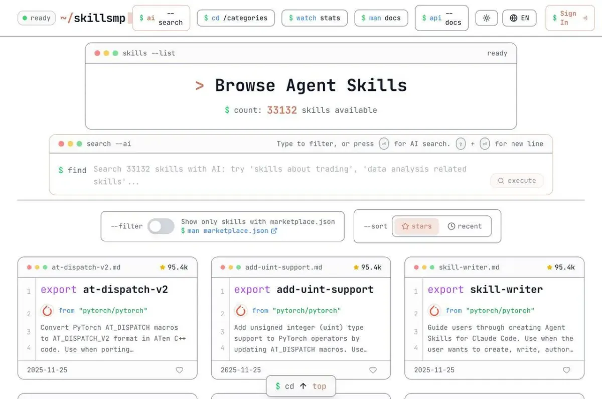 Screenshot of a developer tools interface with a searchable skills list for a startup and tech company legal counsel page